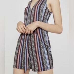 BCBG Generation Striped Maroon Sleeveless Tie-Front Romper NWOT S